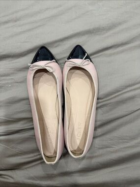 J. Crew Pink Ballet Flats with Black Patent Pointed Toe